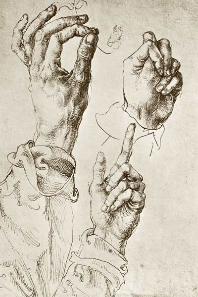 A.Dürer, Study of Three Hands / c.1490 de Alberto Durero