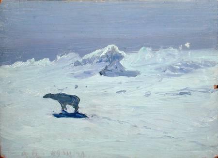 A Polar Bear Hunting in Moonlit Night de Aleksandr Alekseevich Borisov