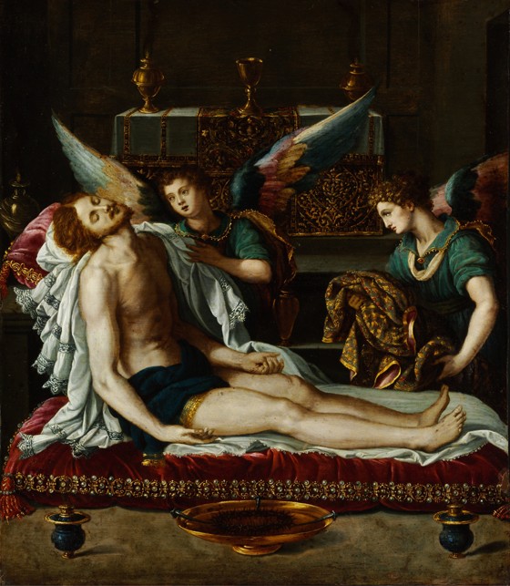 The Body of Christ Anointed by Two Angels de Alessandro Allori