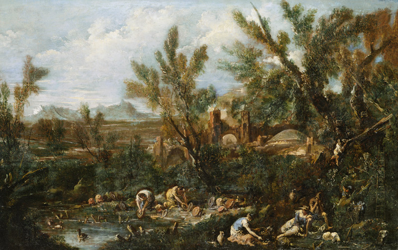 Landscape with Crockery Washers de Alessandro Magnasco