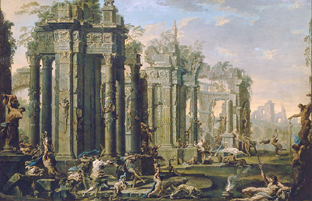 Bacchanal vor antiken Ruinen de Alessandro Magnasco
