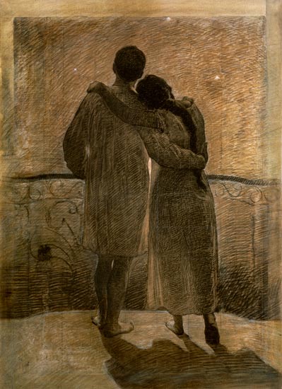 Young Couple, central panel from the Dream and Reality Triptych de Alessandro Morbelli