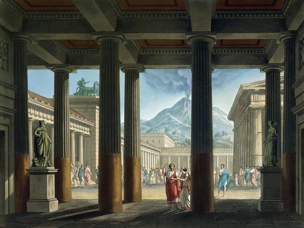 Entrance to the Amphitheatre, design for the opera 'L'Ultimo Giorno di Pompeii', 1827 (colour litho) de Alessandro Sanquirico