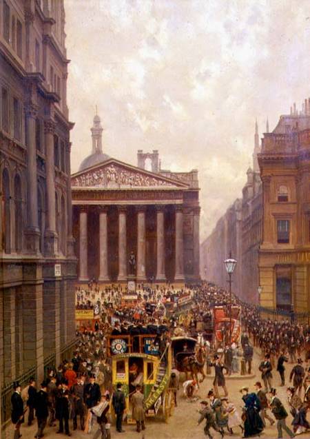 The Rush Hour by the Royal Exchange from Queen Victoria Street de Alexander Friedrich Werner