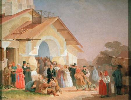 Coming out of a Church in Pskov de Alexander Iwanowitsch Morosov