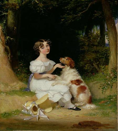 A Young Girl with Her Spaniel de Alexander Mosses