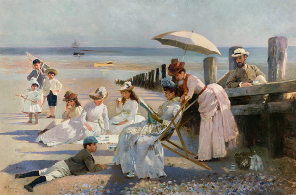 On the Shores of Bognor Regis - Portrait Group of the Harford Couple and their Children de Alexander Rossi