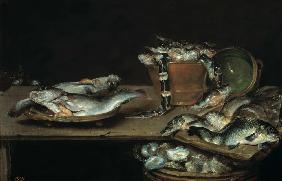 Still Life with Fish, Oysters and Cat