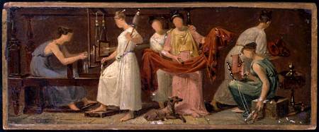 Six Women Weaving in an Interior de Alexandre Evariste Fragonard