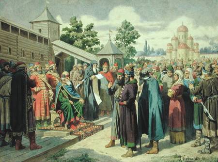 Reading of the Code in the Presence of Grand Duke Jaroslav of Novgorod de Alexej Danilovich Kivschenko