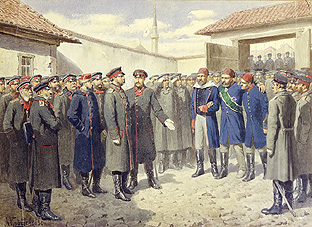 Verwundeter osmanischer Pascha nach dem Fall von Plevna vor Zar Alex. II. de Alexej Danilovich Kivschenko