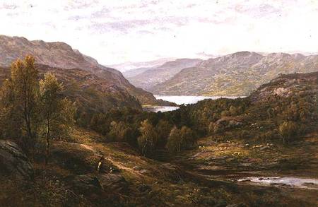 A Shepherd Boy with his Dog in a Highland Landscape de Alfred I Glendening