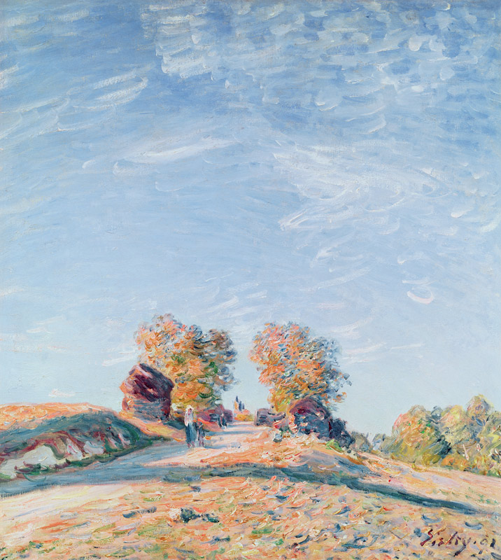 Uphill Road in Sunshine de Alfred Sisley