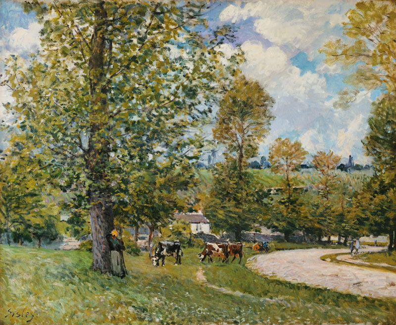Pastando vacas en Louveciennes de Alfred Sisley