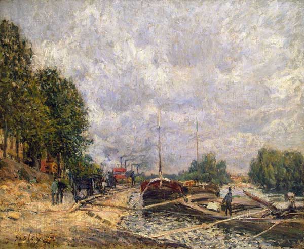 Barges at Billancourt de Alfred Sisley