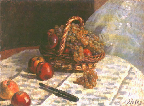 Still lifes, apples and grapes de Alfred Sisley