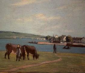 Cows on the Banks of the Seine at Saint-Mammes (pastel)
