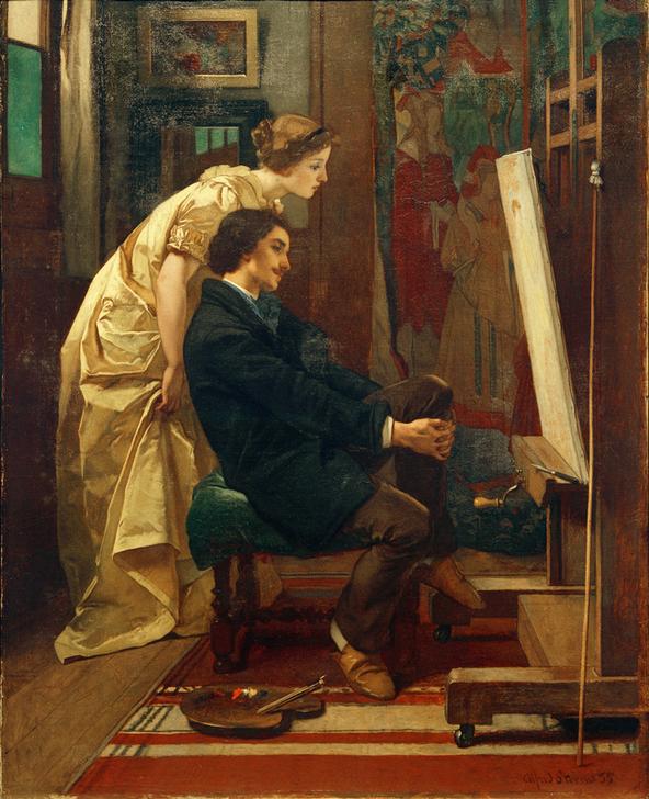 Der Maler und sein Modell od. Der Künstler in seinem Atelier de Alfred Stevens