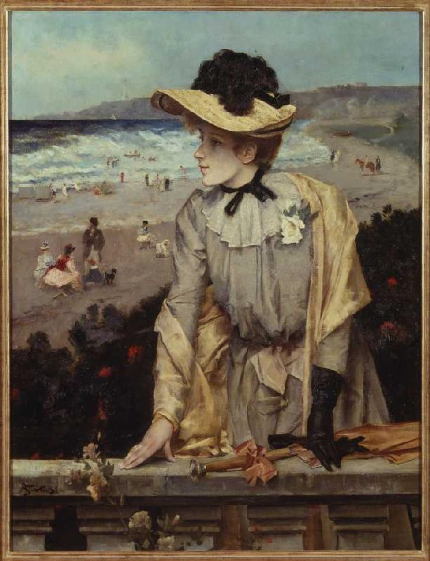 Young woman on the beach (or: Parisienne in front de Alfred Stevens