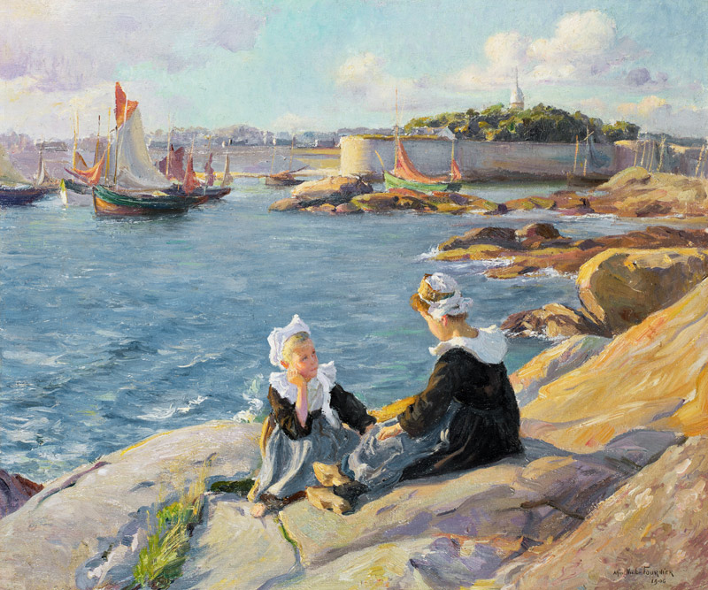 Breton Girls by the Harbour, Concarneau de Alfred Victor Fournier