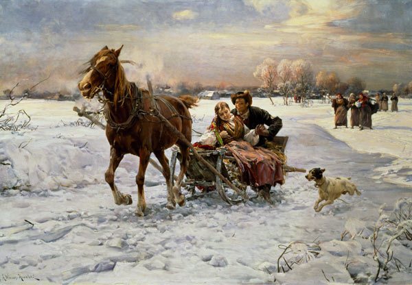 Lovers in a sleigh de Alfred von Wierusz-Kowalski