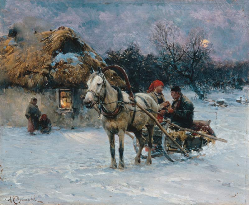 Polish winter landscape with sledges de Alfred von Wierusz-Kowalski