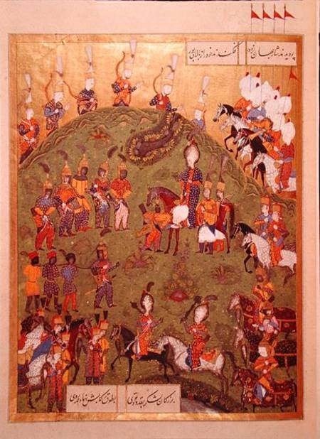 The Sultan Suleyman I (1495-1566) arriving at the fortress of Bogurdelen, from the 'Suleymanname' (M de Ali Amir Ali Amir Beg