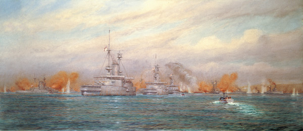 H.M.S. Albion commanded by Capt. A. Walker-Heneage completing the destruction of the outer forts of de Alma Claude Burlton Cull
