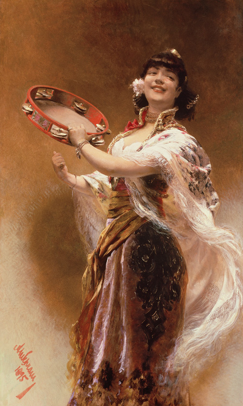 Gypsy Girl with a Tambourine de Alois Hans Schram