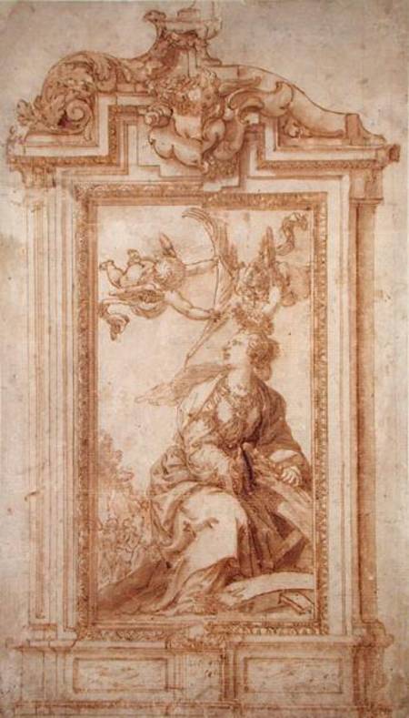 Architectural Design with Female Figure and Putti (pen & ink and wash on paper) de Alonso Cano
