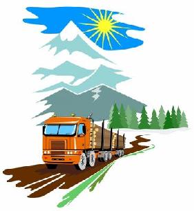 Logging truck with mountains