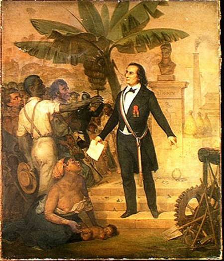 Joseph Napoleon Sebastien Sarda Garriga (1808-77) with the Emancipation Decree on La Reunion de Alphonse Garreau