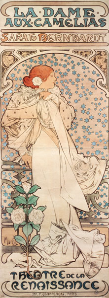 Die Kameliendame mit Sarah Bernhardt.  Plakat für das Theatre de la Renaissance. de Alphonse Mucha