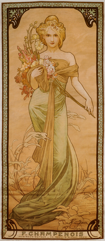 Fruehling, Plakat.   de Alphonse Mucha