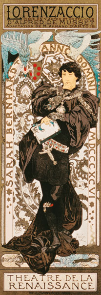 Art Nouveau poster for Lorenziaccio of Alfred de m de Alphonse Mucha