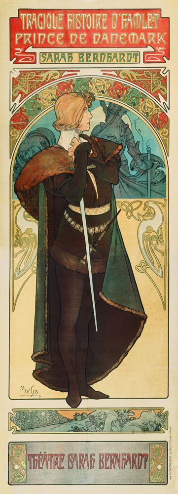 Poster for the theatre play Hamlet by W. Shakespeare in the Theatre Sarah Bernardt (Upper part) de Alphonse Mucha