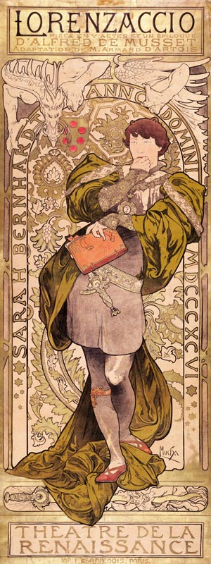 Poster for the theatre play Lorenzaccio by A. de Musset in the Theatre de la Renaissanse (Upper part de Alphonse Mucha