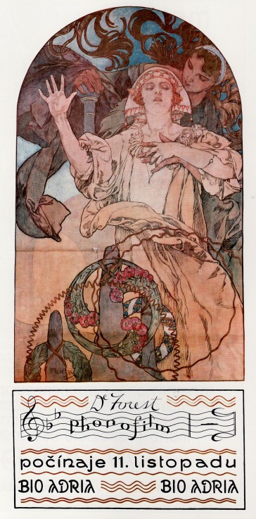 DeForest Phonofilm. Presentation of one of the first musical sound films at the Adria in Prague de Alphonse Mucha