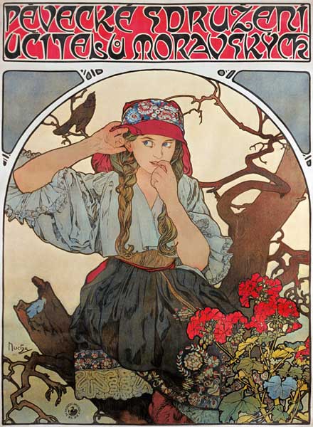 Poster Pévecké sdruzeni ucitelu moravskych singing de Alphonse Mucha