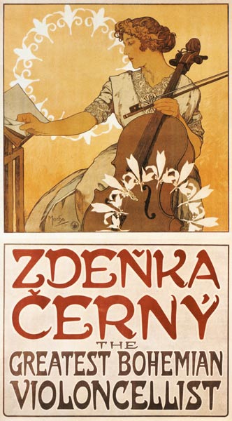 Poster Zdenka Cerny, The Greatest Bohemian Violonc de Alphonse Mucha