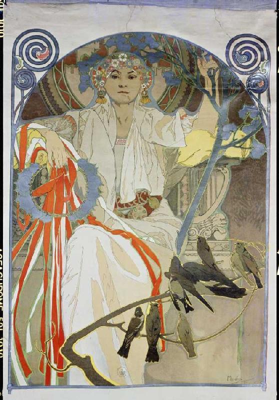 Poster for the song and music feast spring 1914 in de Alphonse Mucha