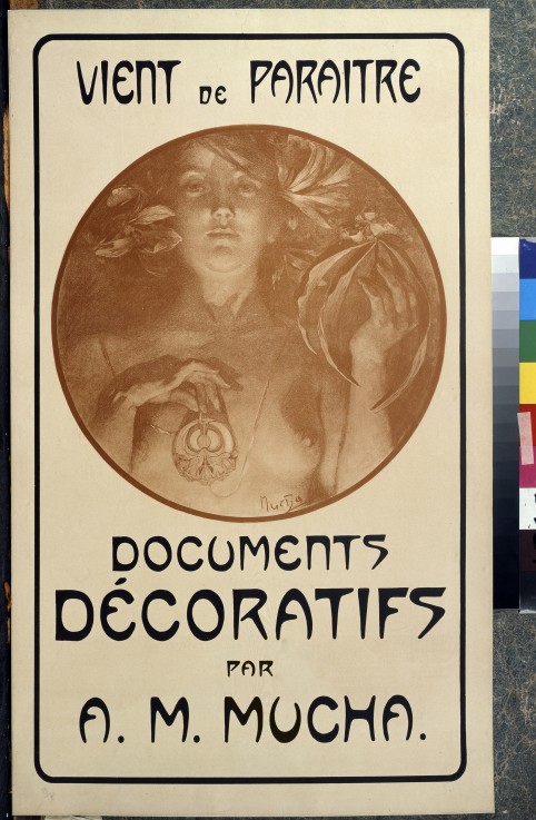 Advertisement for the monograph Decorative Documents by A. Mucha de Alphonse Mucha