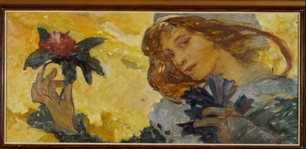 Woman with rose.  de Alphonse Mucha