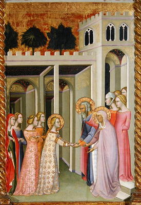 Triptych of the Coronation of the Virgin, right panel depicting the Virgin returning to her family h de also Manfredi de Battilori Bartolo di Fredi