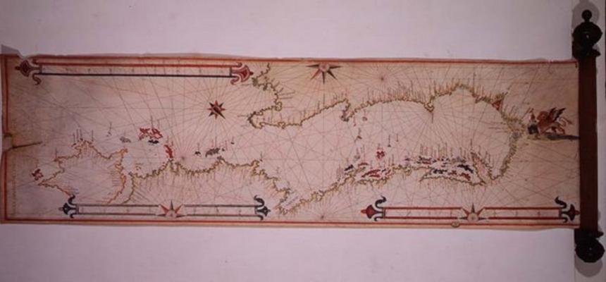 Miniature Nautical Map of the Adriatic, 1624 (parchment) de Alvise Gramolin