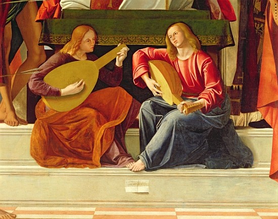 The angel musicians, from the altarpiece of Saint Ambrose (detail of 230093) de Alvise Vivarini