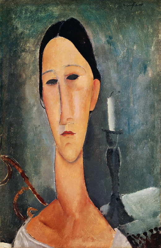Hanka Zborowska, im Hintergrund ein Kerzenständer de Amadeo Modigliani