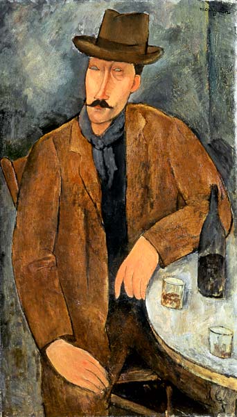 A seated man leaning on a table de Amadeo Modigliani