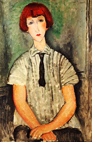 Junges Mädchen in gestreiftem Hemd de Amadeo Modigliani