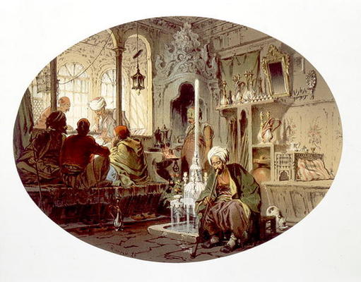 Ottoman Coffee House, 1862 (colour litho) de Amadeo Preziosi